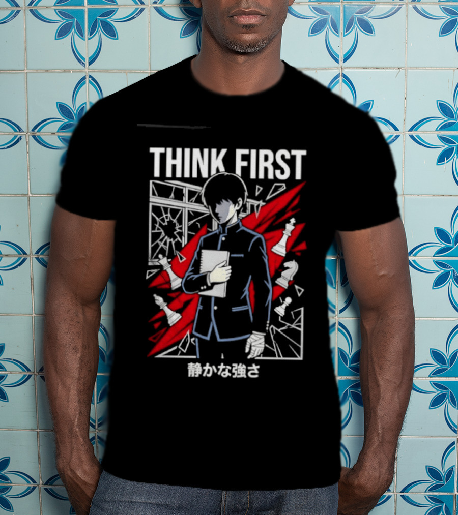 Think First Shizukana Tsuyosa Anime Chess Character With Red And White T-Shirt