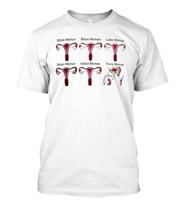 White Black Latin Asian Indian Trans Woman Anatomy Comparison T-Shirt