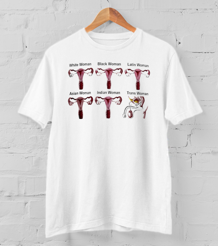 White Black Latin Asian Indian Trans Woman Anatomy Comparison T-Shirt