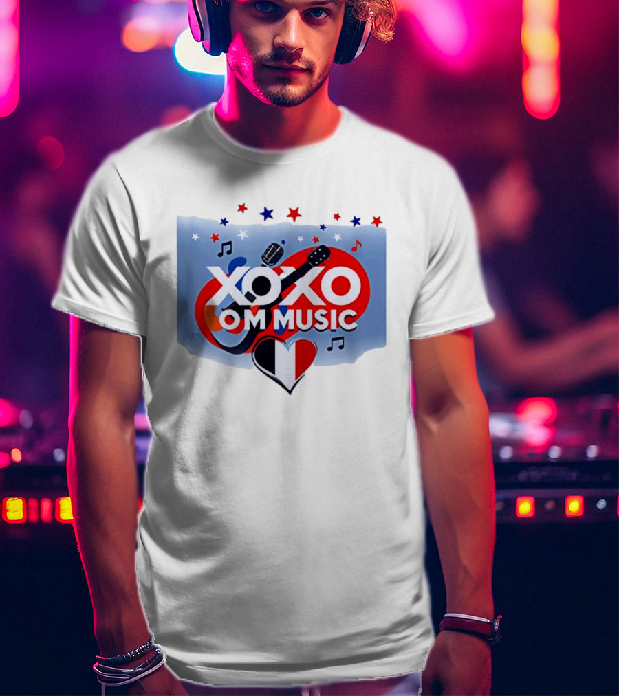 XOXO OM Music France Heart Guitar Microphone Notes Stars T-Shirt
