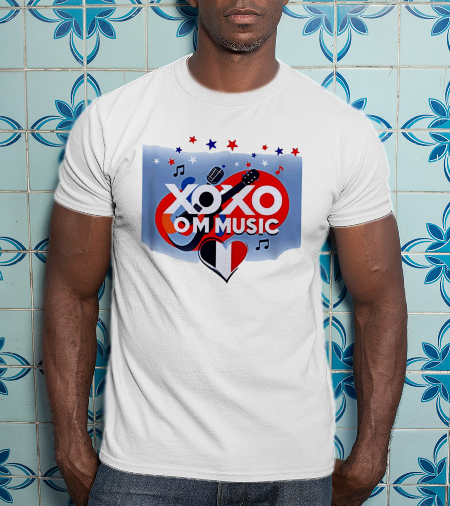 XOXO OM Music France Heart Guitar Microphone Notes Stars T-Shirt