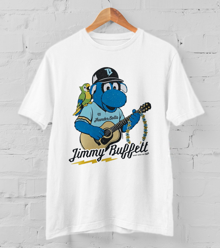 Jimmy Buffett Thunder Bolts Parrot Baseball Mascot Playing Guitar T-Shirt