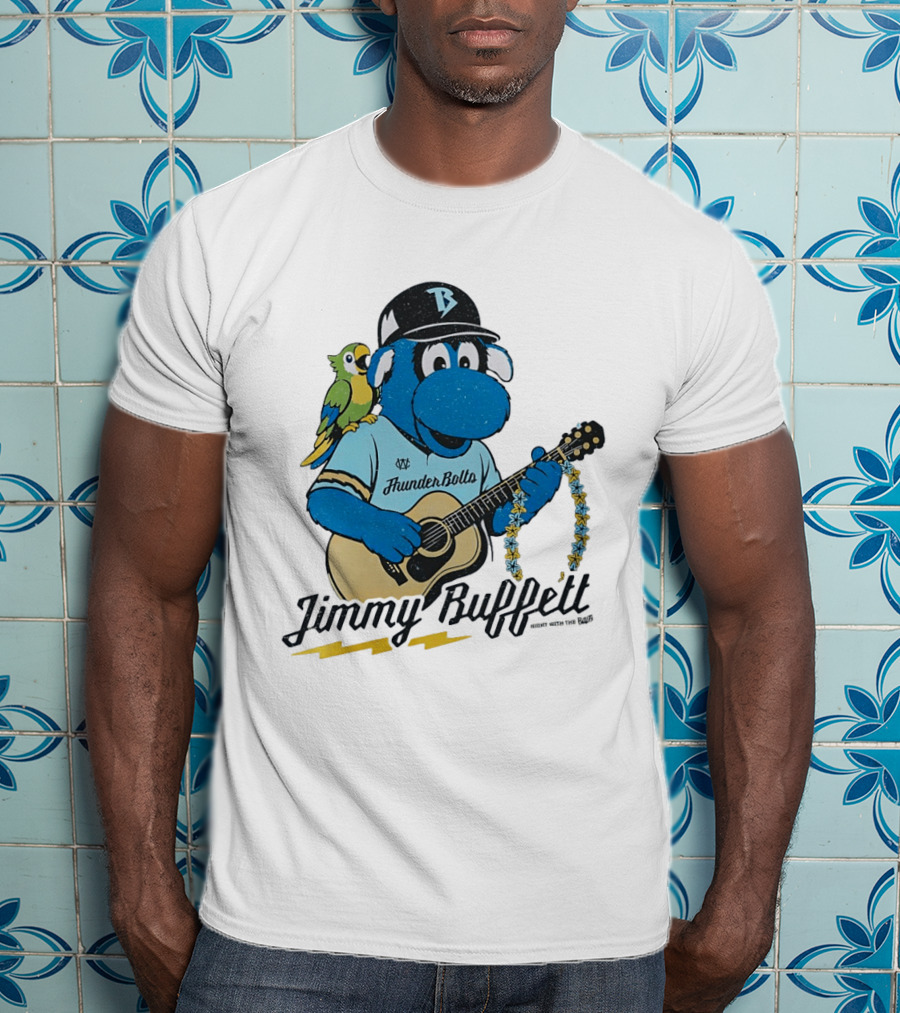 Jimmy Buffett Thunder Bolts Parrot Baseball Mascot Playing Guitar T-Shirt