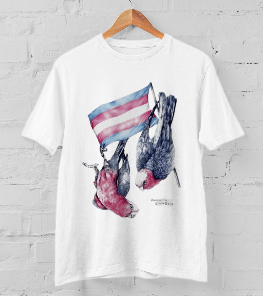 Trans Pride Flag Galah Parrots By Kayla Reay T-Shirt