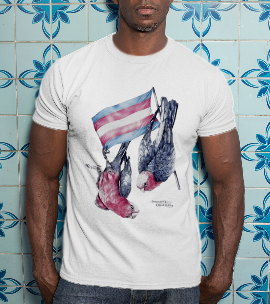 Trans Pride Flag Galah Parrots By Kayla Reay T-Shirt