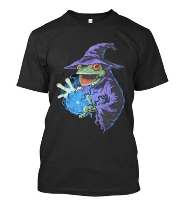 Wizard Frog In Purple Robe Casting Blue Magic Spell T-Shirt