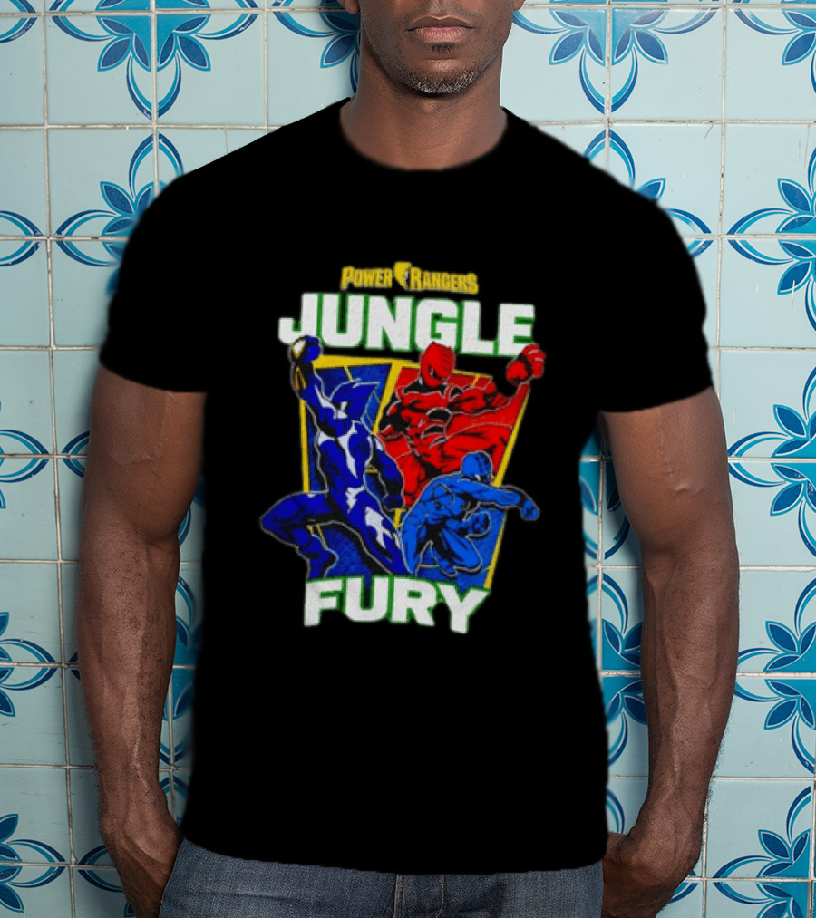 Power Rangers Jungle Fury Red And Blue Rangers Action Poses T-Shirt
