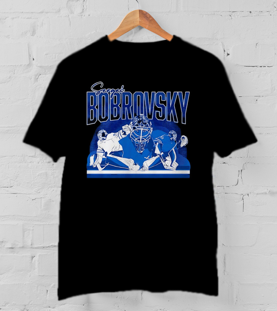 Sergei Bobrovsky Number 72 Blue And White Hockey Goalie Action Toronto Maple Leafs NHL T-Shirt