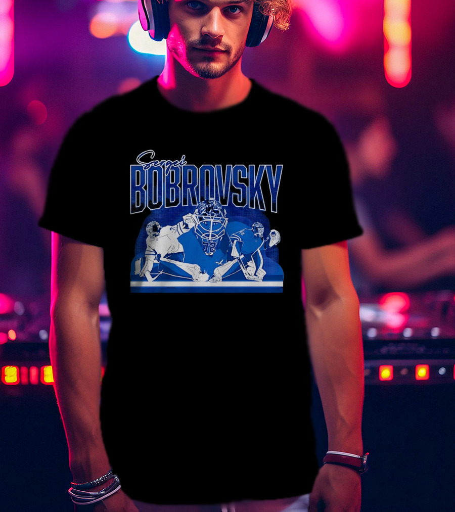 Sergei Bobrovsky Number 72 Blue And White Hockey Goalie Action Toronto Maple Leafs NHL T-Shirt