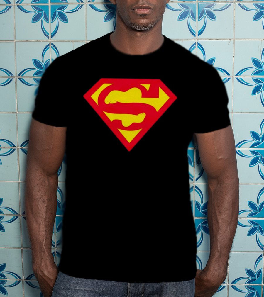 Superfeet Superman Inspired Red Yellow Emblem With Feet T-Shirt