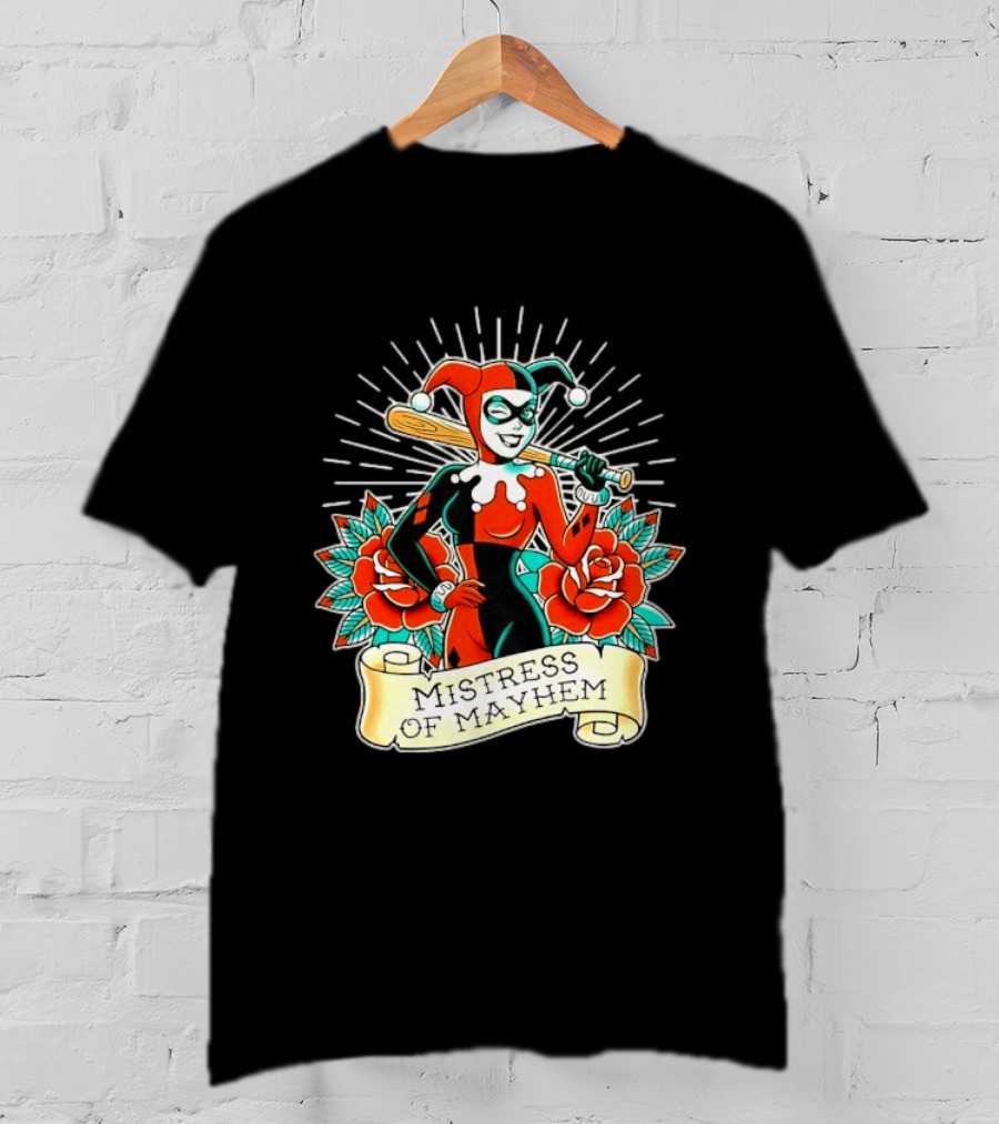 Harley Quinn DC Comics Mistress Of Mayhem Roses And Bat T-Shirt