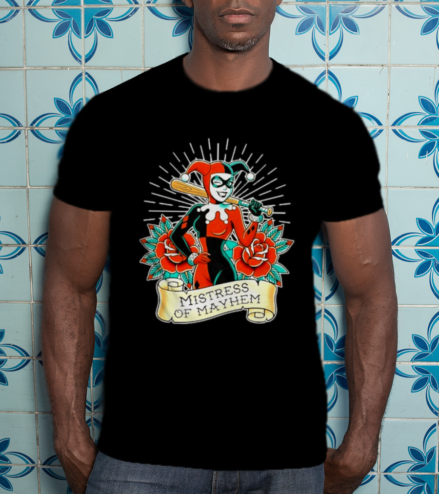 Harley Quinn DC Comics Mistress Of Mayhem Roses And Bat T-Shirt