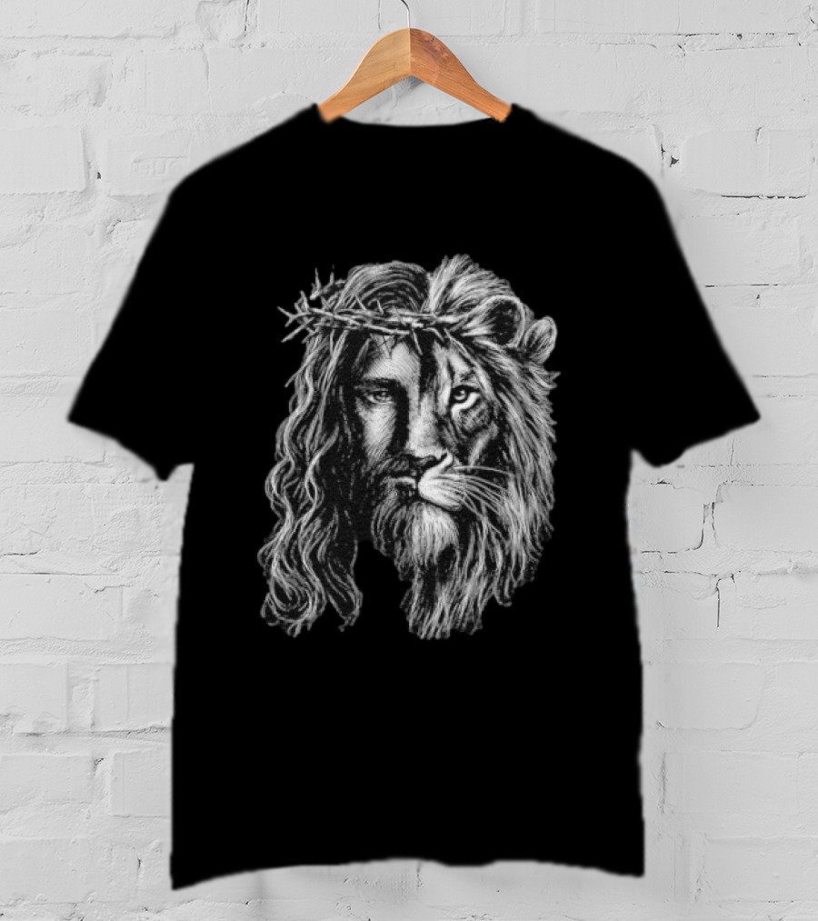 Jesus Christ Lion Crown Of Thorns Christian Symbolism T-Shirt