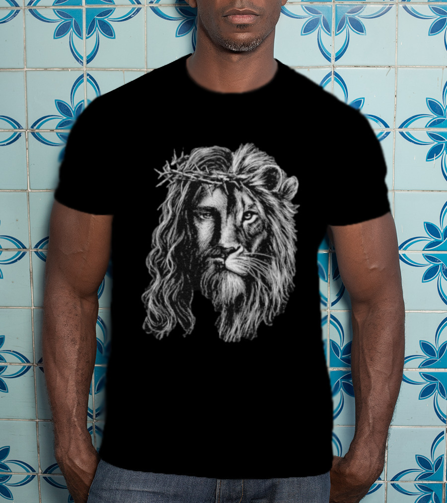 Jesus Christ Lion Crown Of Thorns Christian Symbolism T-Shirt