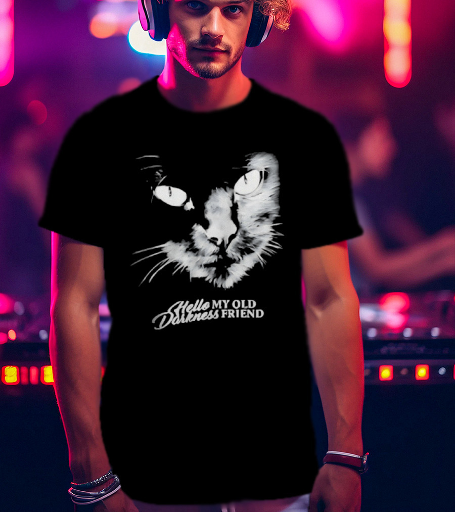Hello Darkness My Old Friend Cat Face Simon And Garfunkel T-Shirt