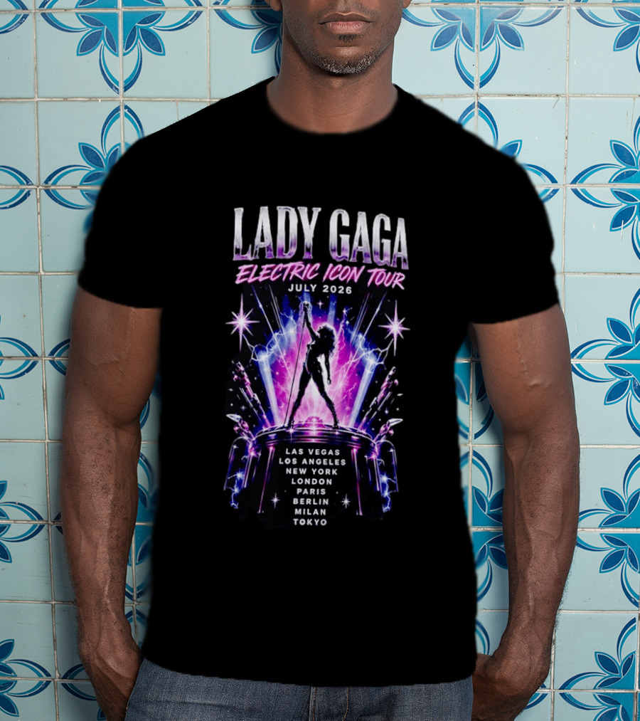 Lady Gaga Electric Icon Tour July 2026 Las Vegas Los Angeles New York London Paris Berlin Milan Tokyo T-Shirt