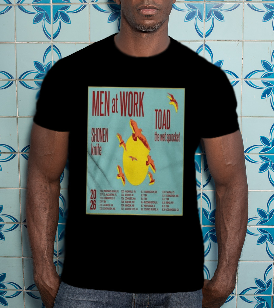 Men At Work Toad The Wet Sprocket Shonen Knife 2026 Tour Dates And Locations T-Shirt