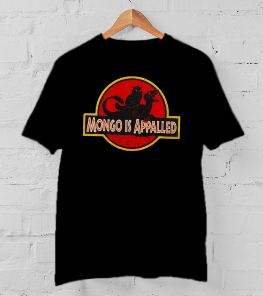 Mongo Is Appalled Cat Riding Raptor Dinosaur Circle T-Shirt