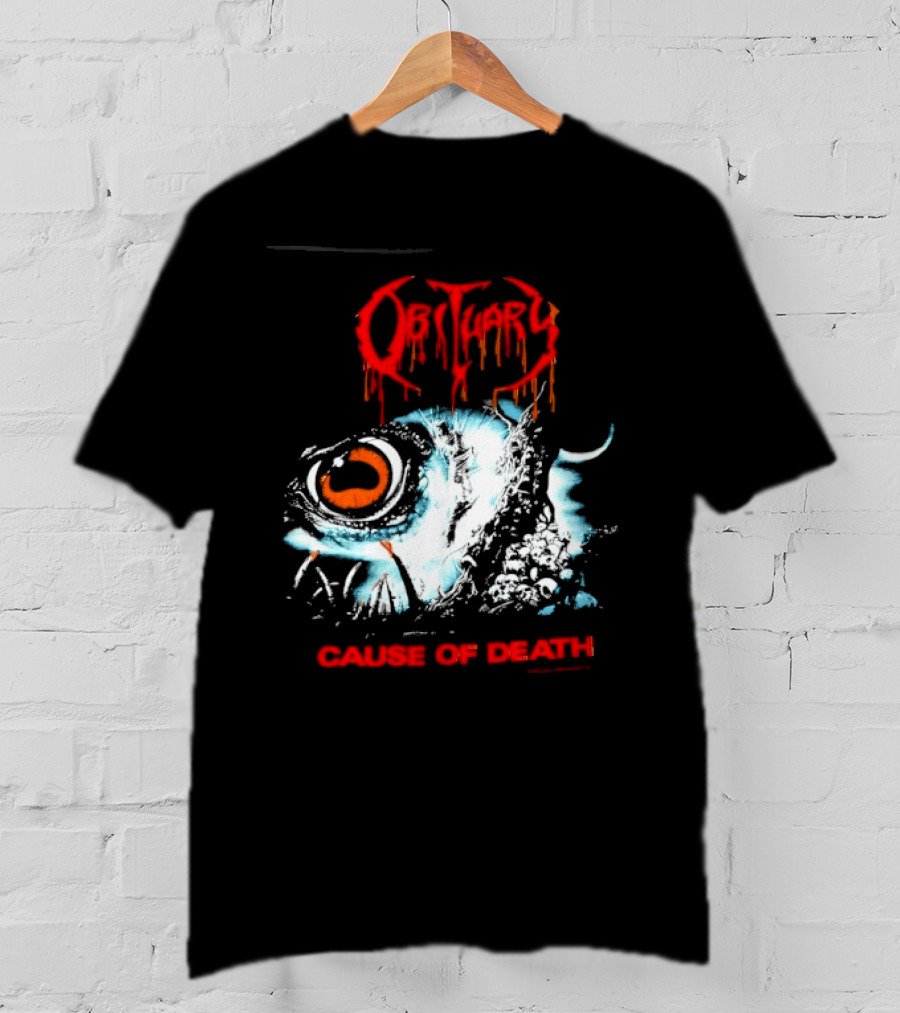 Obituary Cause Of Death Eye Metal Band With Orange Red T-Shirt