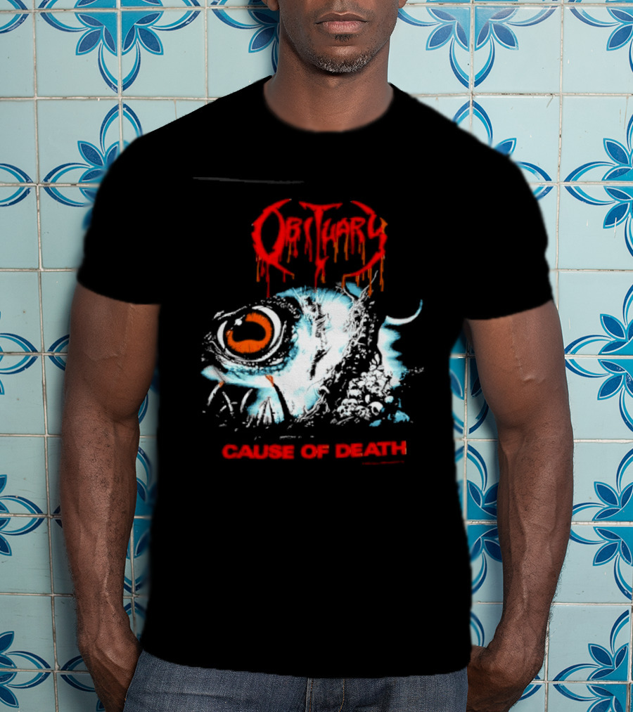 Obituary Cause Of Death Eye Metal Band With Orange Red T-Shirt