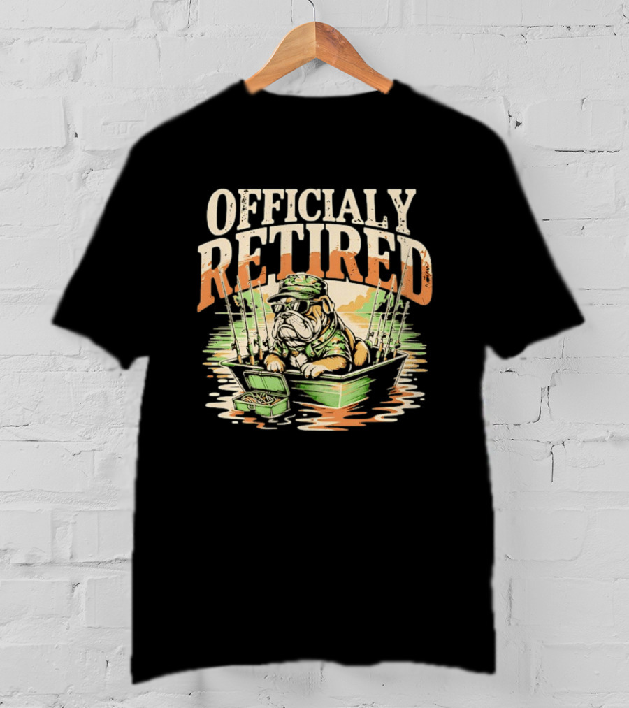 Officially Retired Bulldog Fishing Boat Adventure T-Shirt