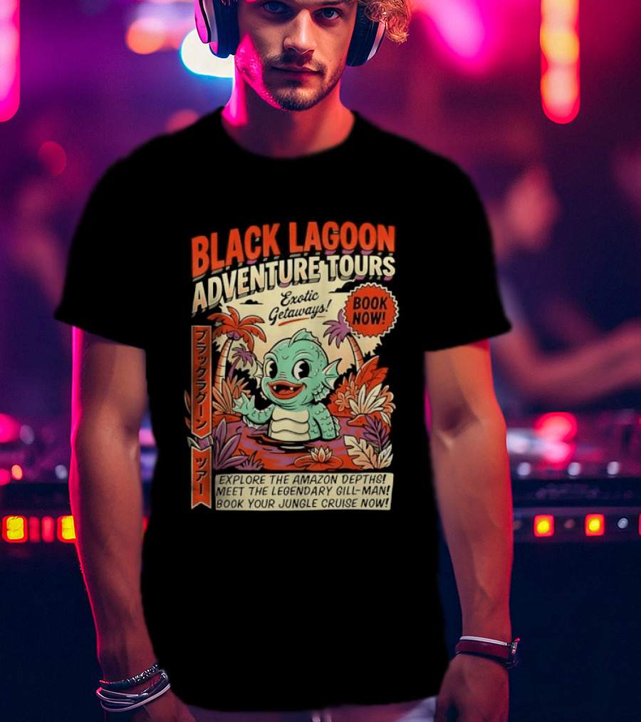 Black Lagoon Adventure Tours Exotic Getaways Book Now Explore The Amazon Depths T-Shirt