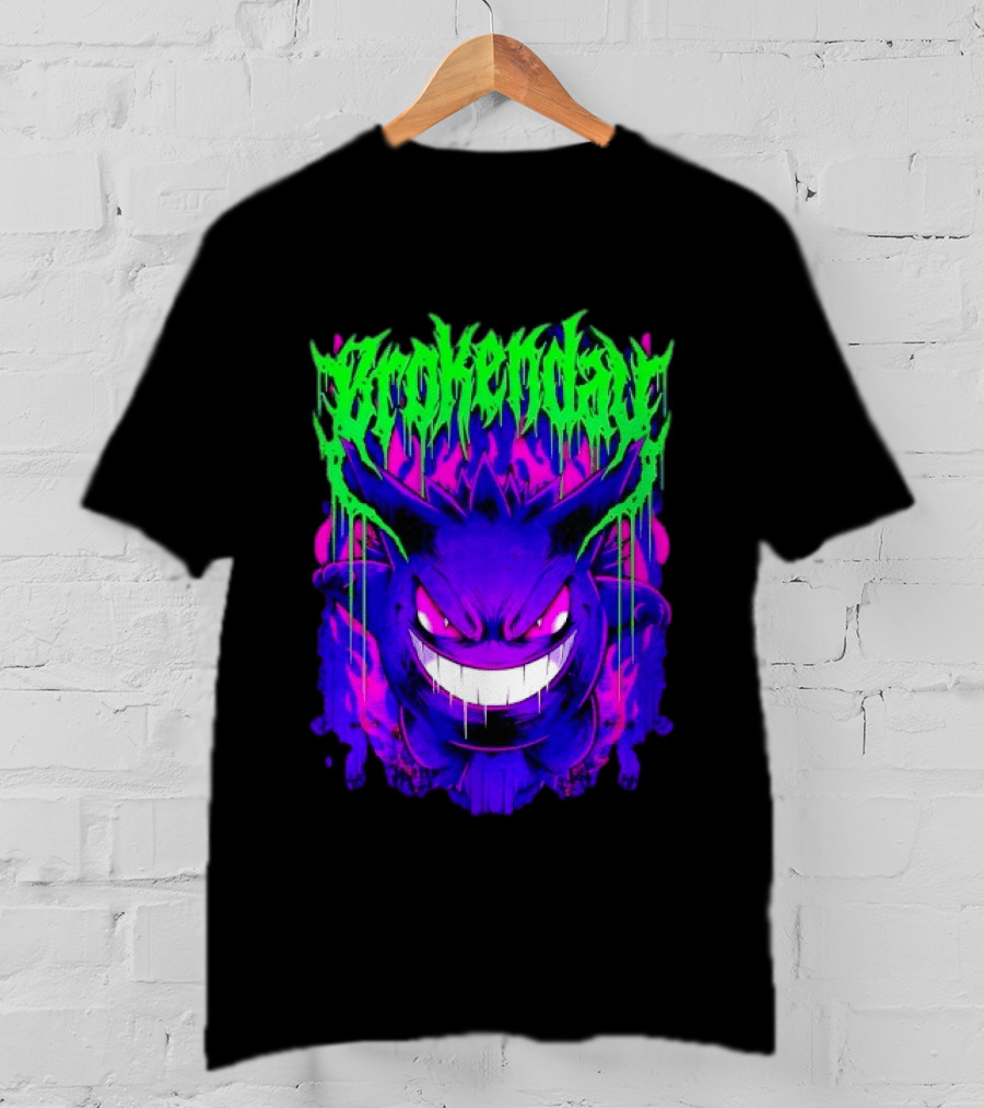 Brokey Day Gengar Pokemon Ghost Type Metal Band T-Shirt