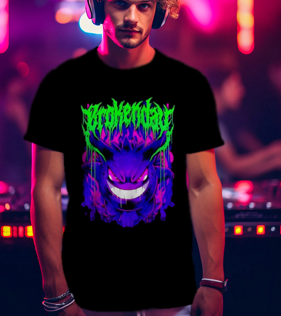 Brokey Day Gengar Pokemon Ghost Type Metal Band T-Shirt