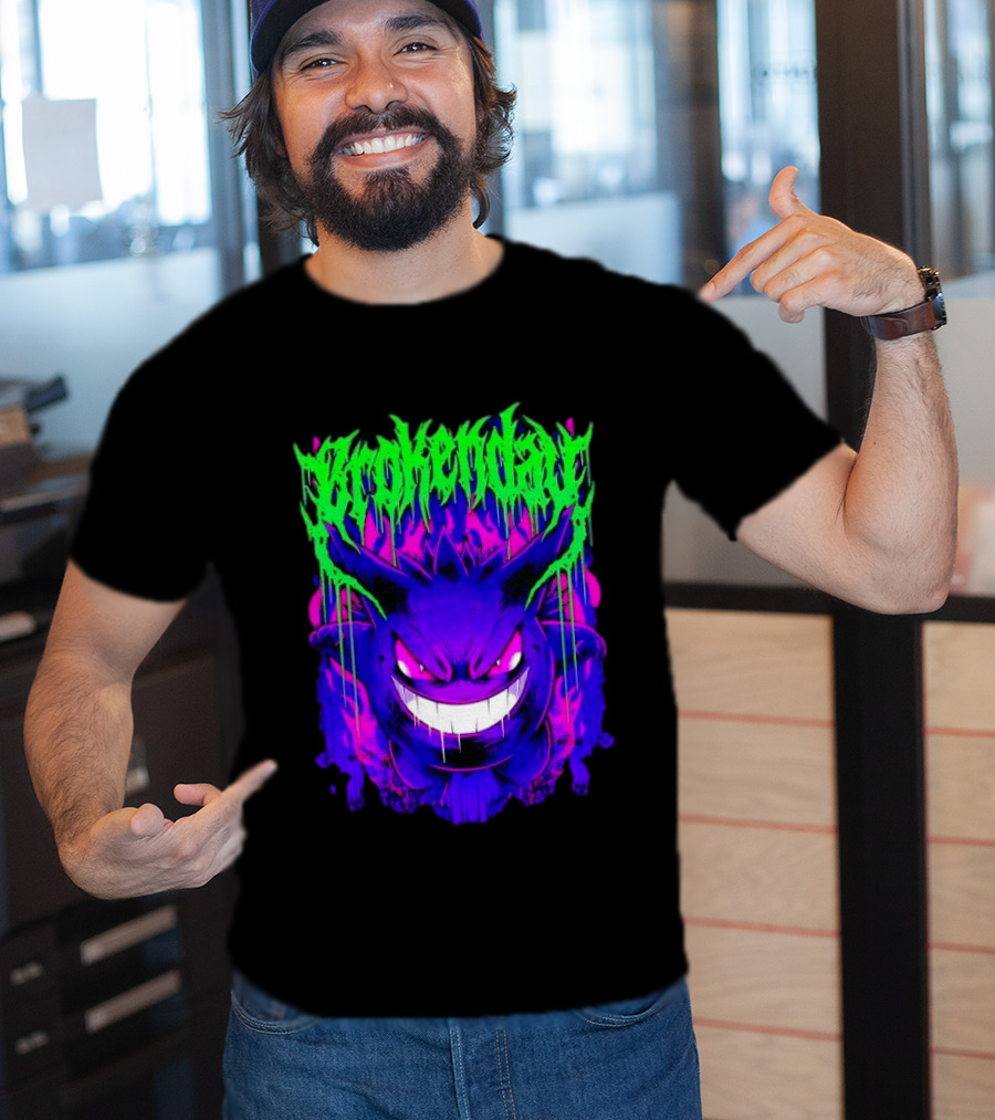 Brokey Day Gengar Pokemon Ghost Type Metal Band T-Shirt
