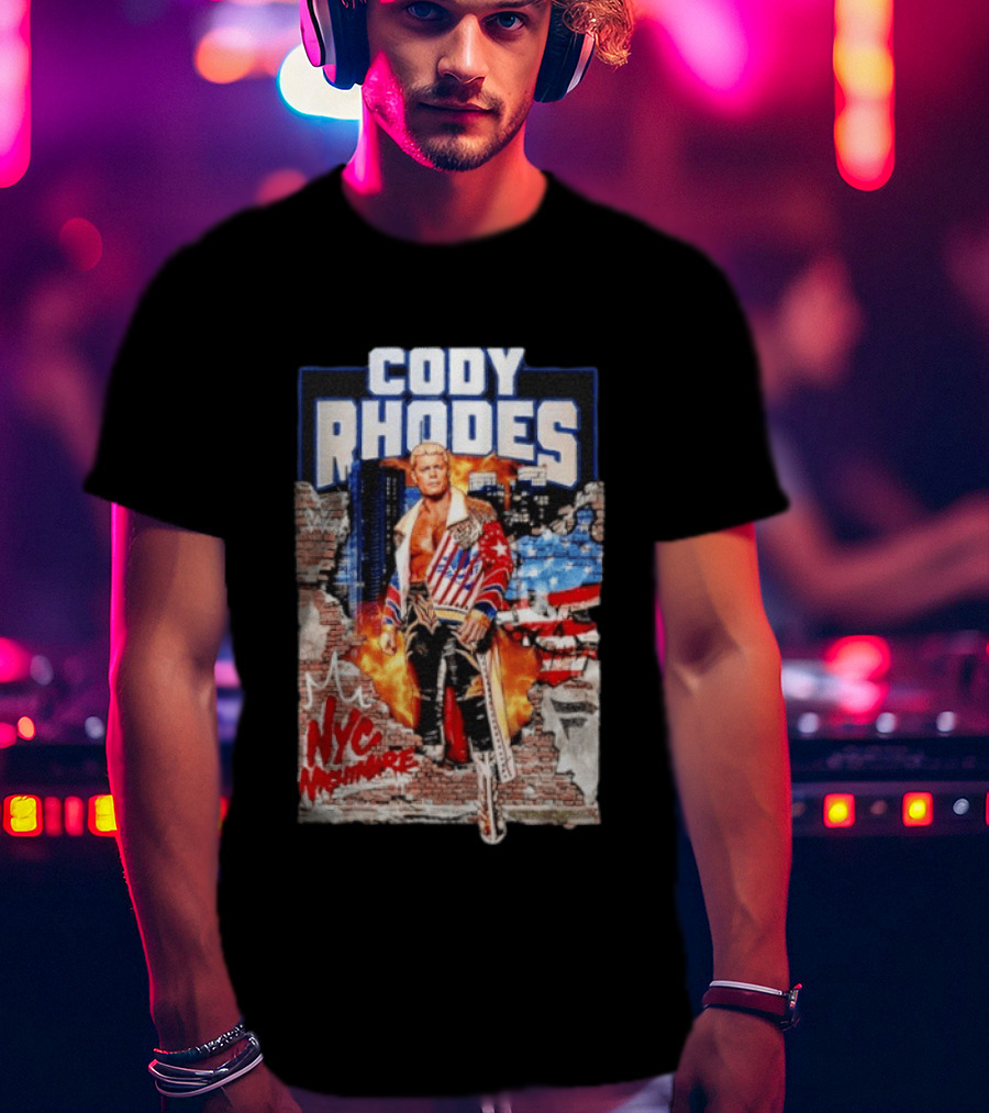 Cody Rhodes NYC Nightmare WWE Wrestling Fireworks Explosion Brick Wall American Flag Jacket T-Shirt