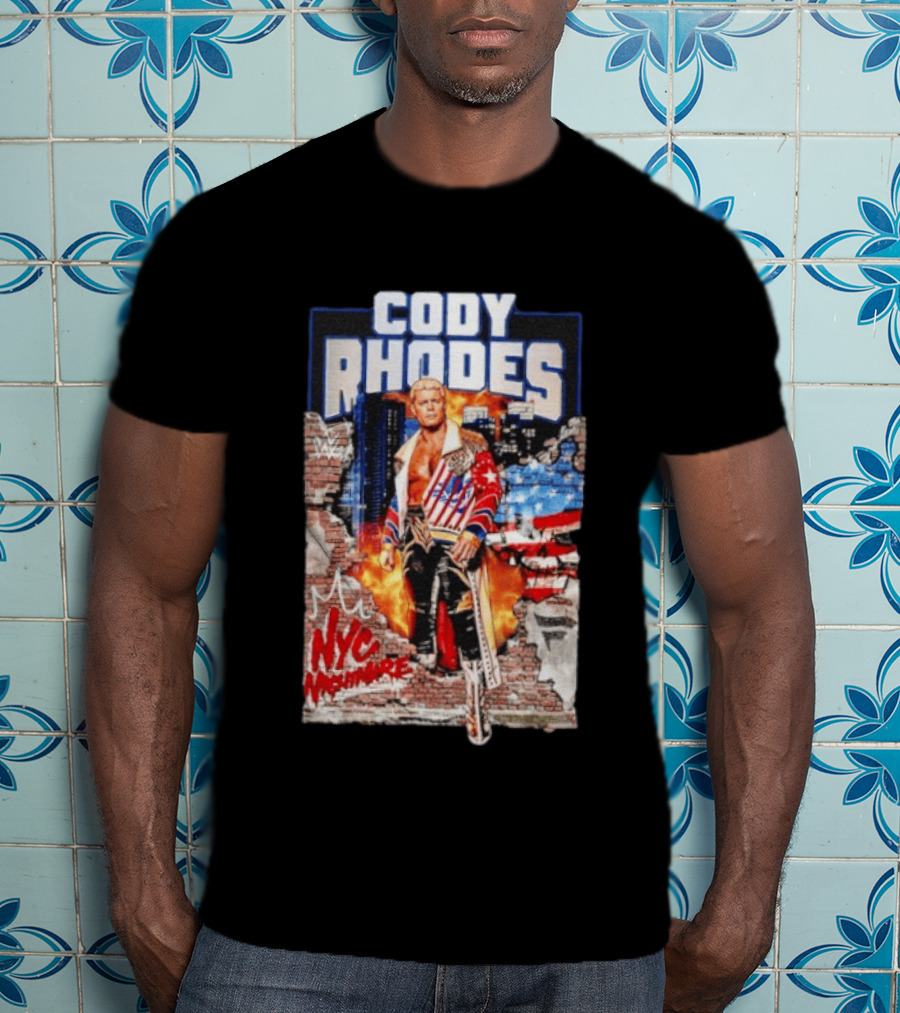 Cody Rhodes NYC Nightmare WWE Wrestling Fireworks Explosion Brick Wall American Flag Jacket T-Shirt