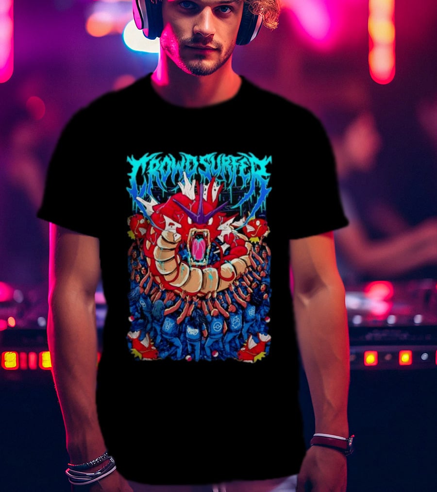 Crowd Surfer Gyarados Magikarp Pokémon Fan Art Concert Scene T-Shirt