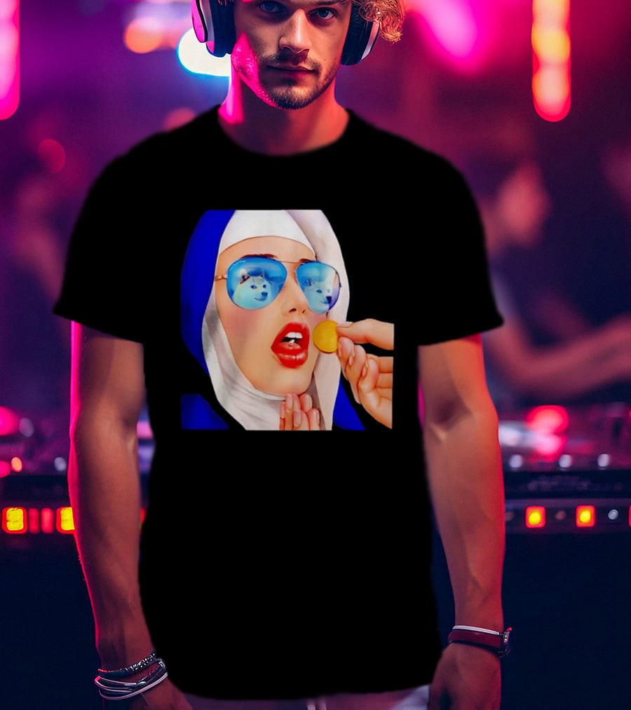 Doge Nun Sunglasses Reflection Communion Meme T-Shirt
