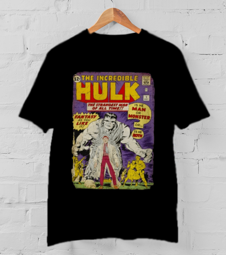 The Incredible Hulk The Strangest Man Of All Time Fantasy Comic Cover Is He Man Or Monster T-Shirt