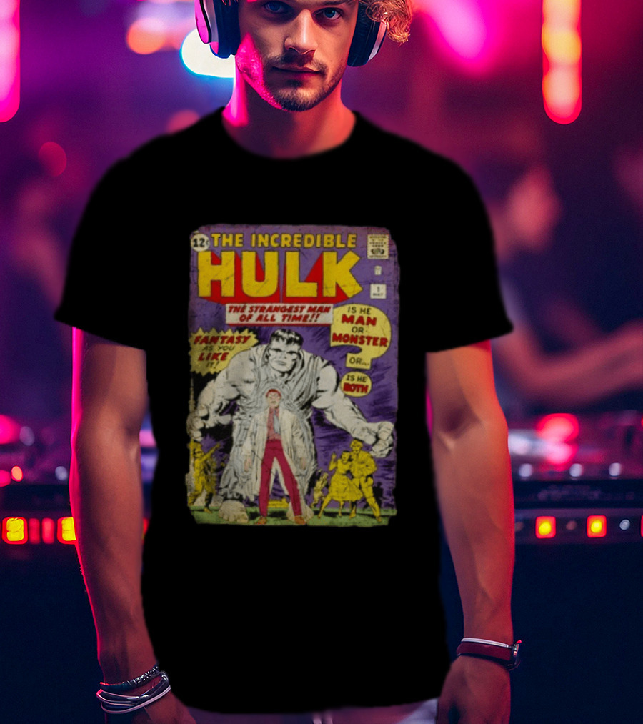 The Incredible Hulk The Strangest Man Of All Time Fantasy Comic Cover Is He Man Or Monster T-Shirt