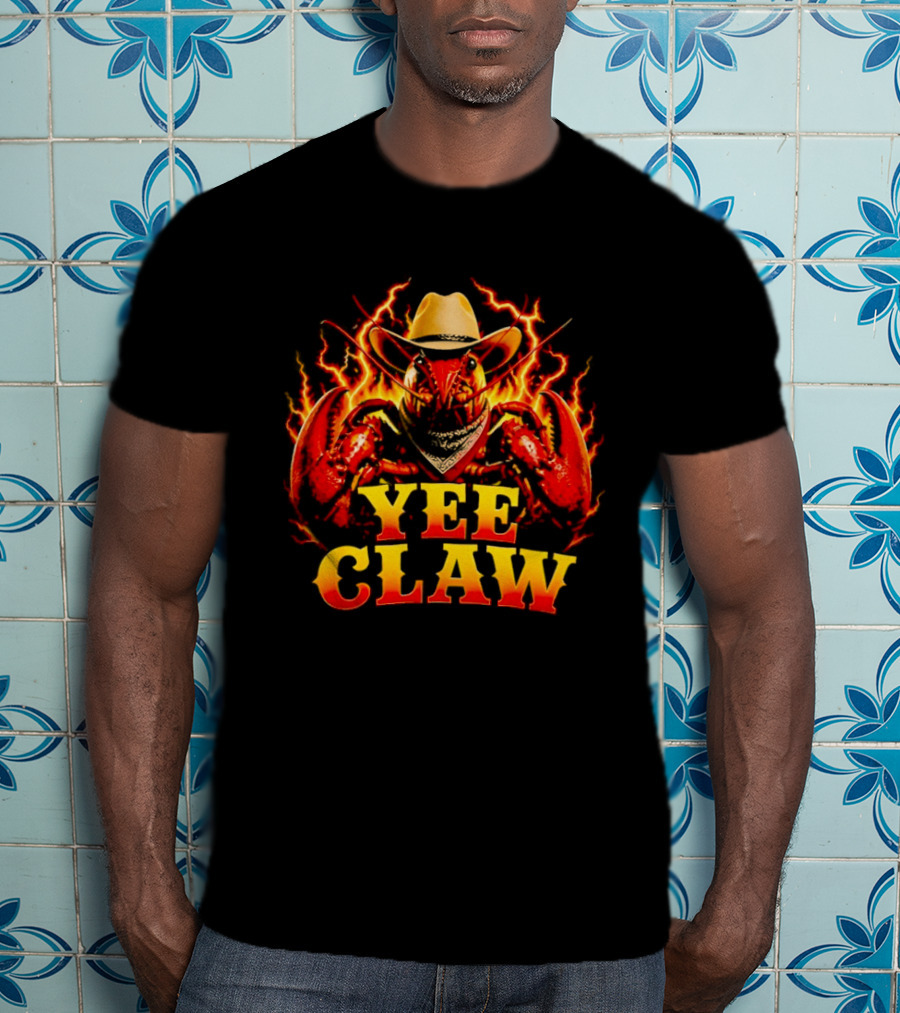 Yee Claw Crawfish Cowboy Hat Flames T-Shirt