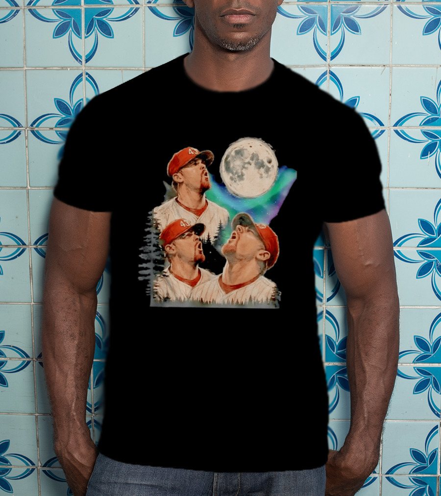 Baseball Player 43 Moon Howling Forest T-Shirt