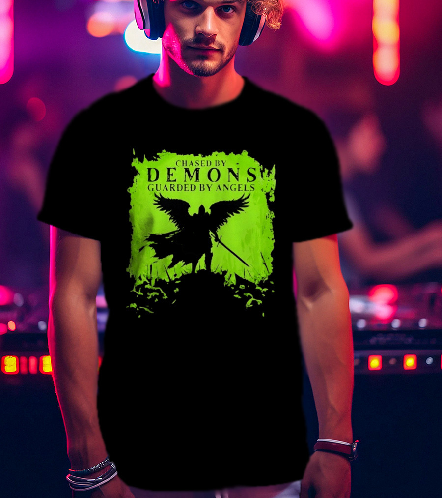 Chased By Demons Guarded By Angels Warrior Wings Sword T-Shirt