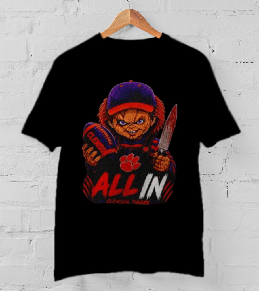 Chucky Clemson Tigers All In College Football Horror Character Fan Gear T-Shirt
