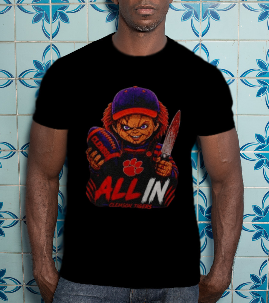 Chucky Clemson Tigers All In College Football Horror Character Fan Gear T-Shirt