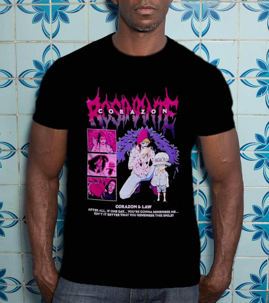 Corazon And Law One Piece After All If One Day You're Gonna Remember Me Smile Manga T-Shirt