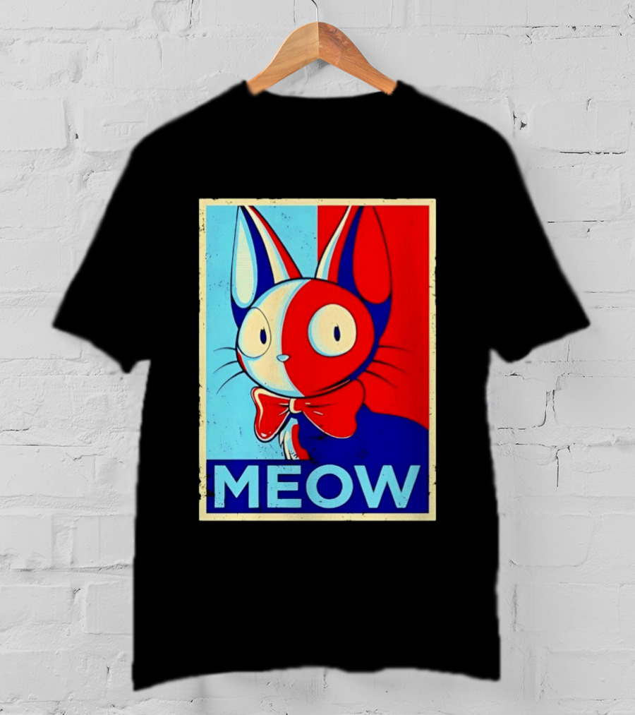 Meow Red Blue Cat Bow Tie T-Shirt