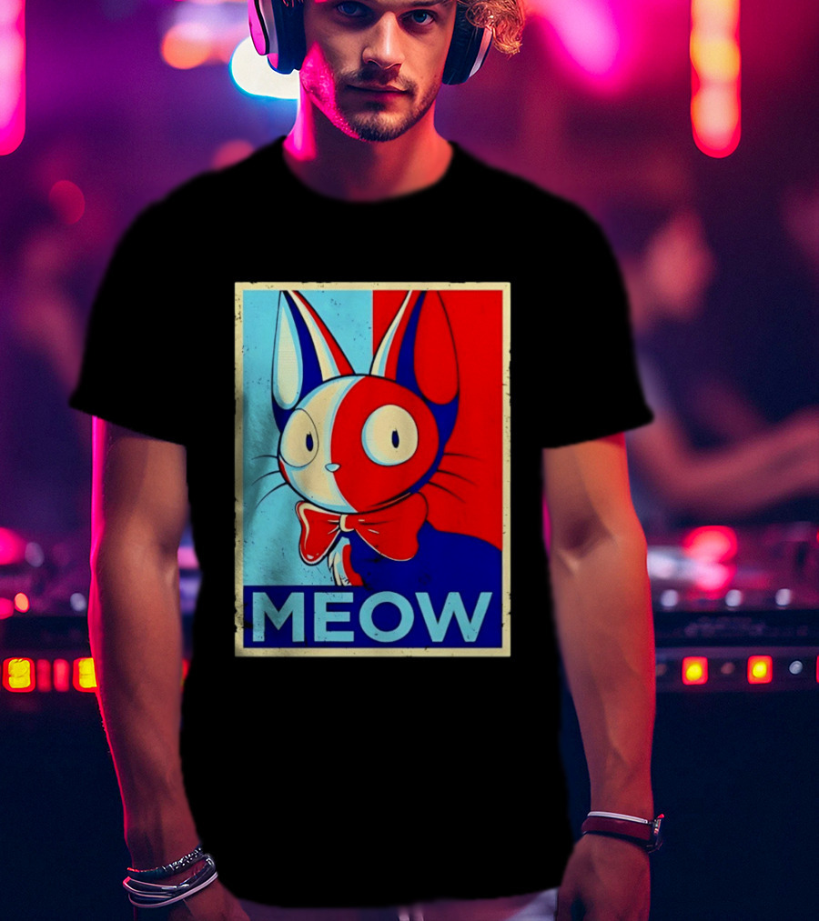 Meow Red Blue Cat Bow Tie T-Shirt