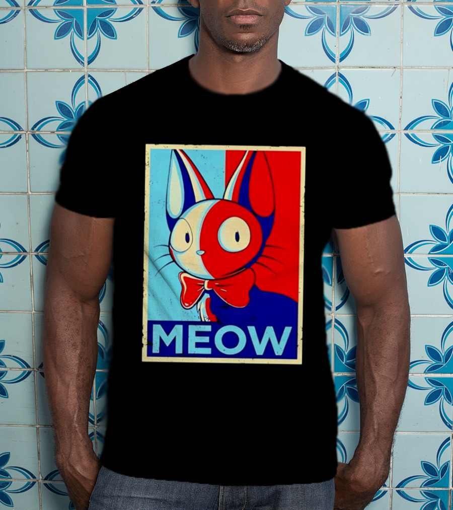Meow Red Blue Cat Bow Tie T-Shirt