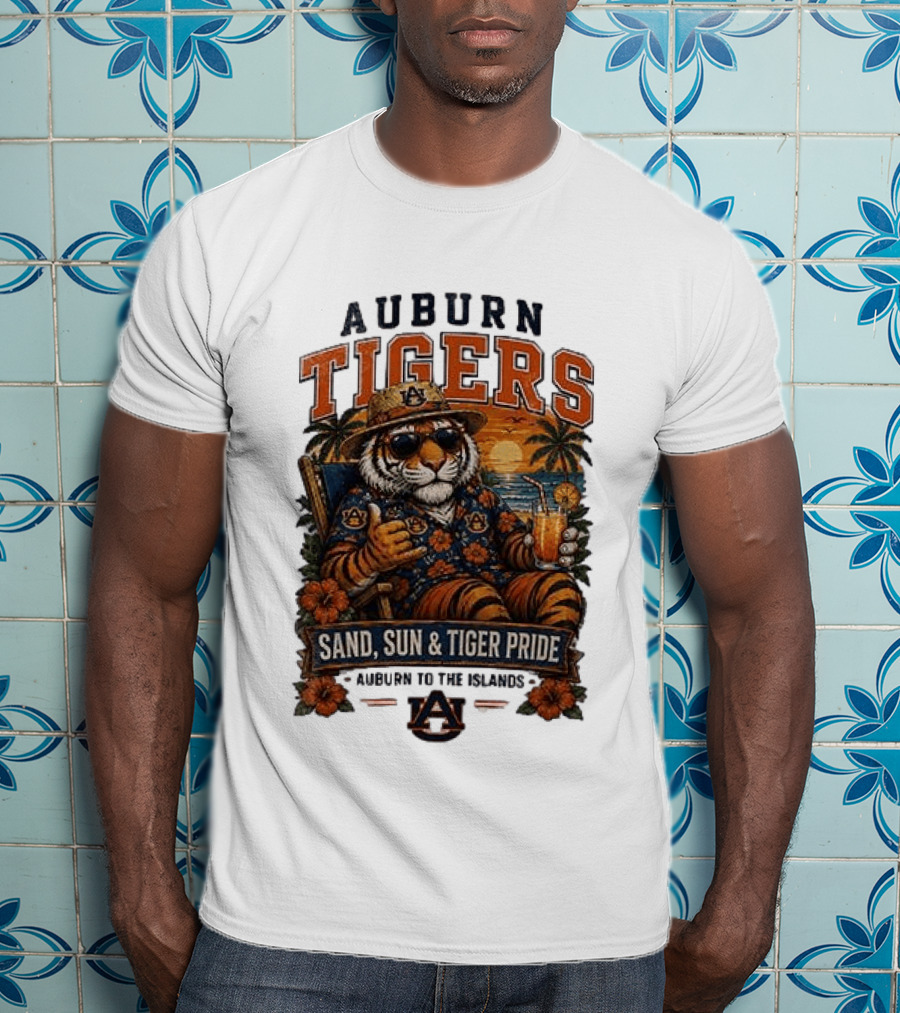Auburn Tigers Sand Sun Tiger Pride Island Paradise Tropical Vibes T-Shirt