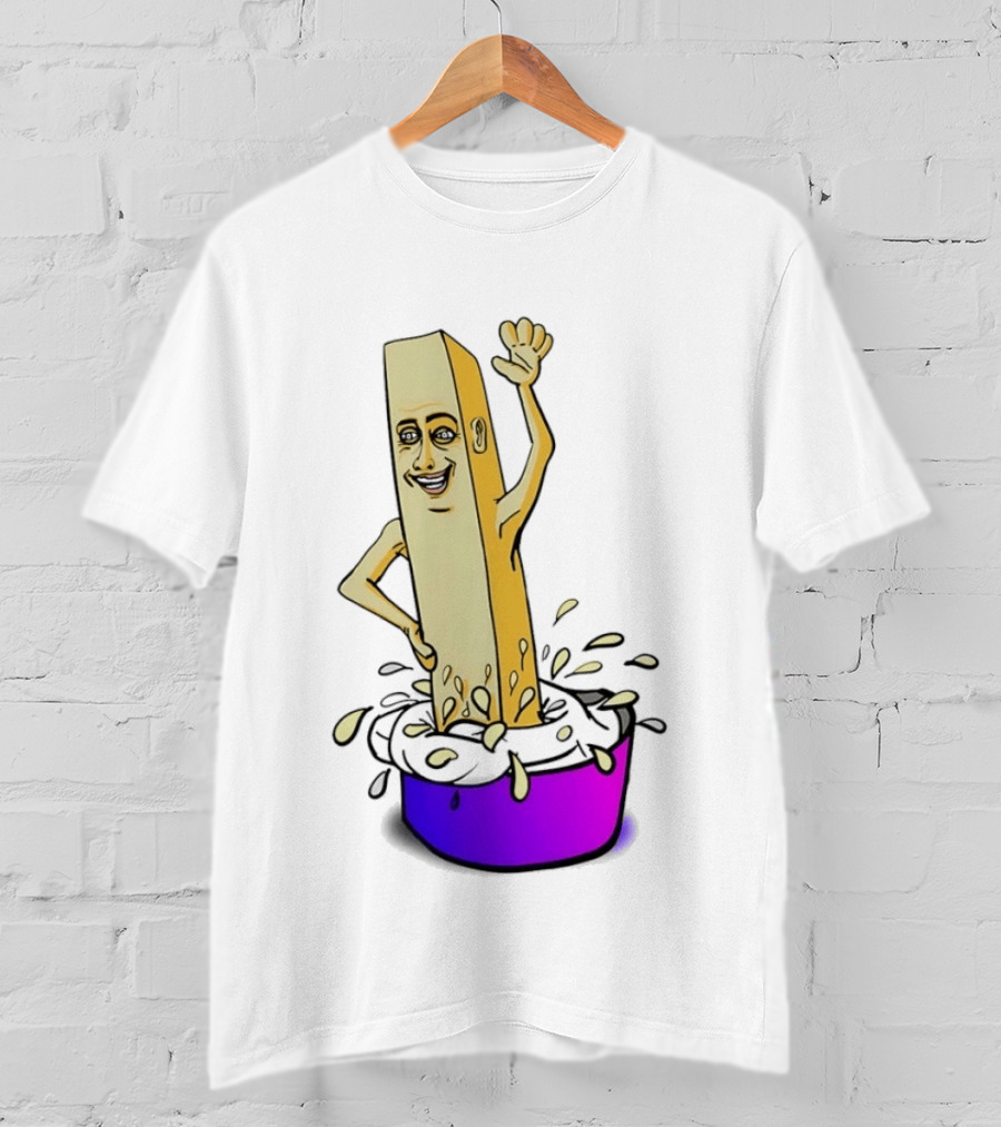 Belgian French Fry Cartoon Character Waving In Sauce Bowl T-Shirt