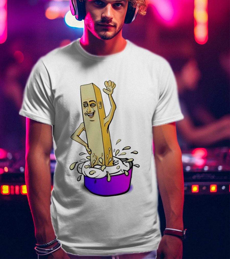 Belgian French Fry Cartoon Character Waving In Sauce Bowl T-Shirt
