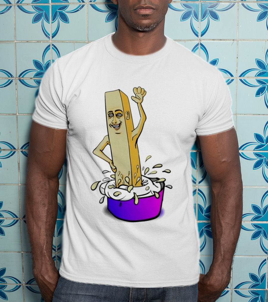 Belgian French Fry Cartoon Character Waving In Sauce Bowl T-Shirt
