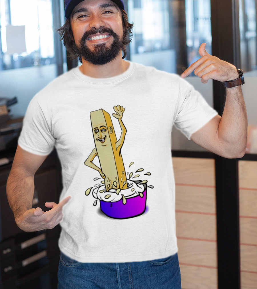 Belgian French Fry Cartoon Character Waving In Sauce Bowl T-Shirt