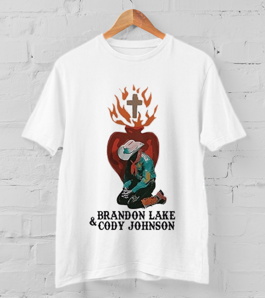 Brandon Lake Cody Johnson When A Cowboy Prays 2026 Cross Heart Flame T-Shirt